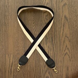 Clare V Black and Cream Canvas Bag Strap with Gold Hardware